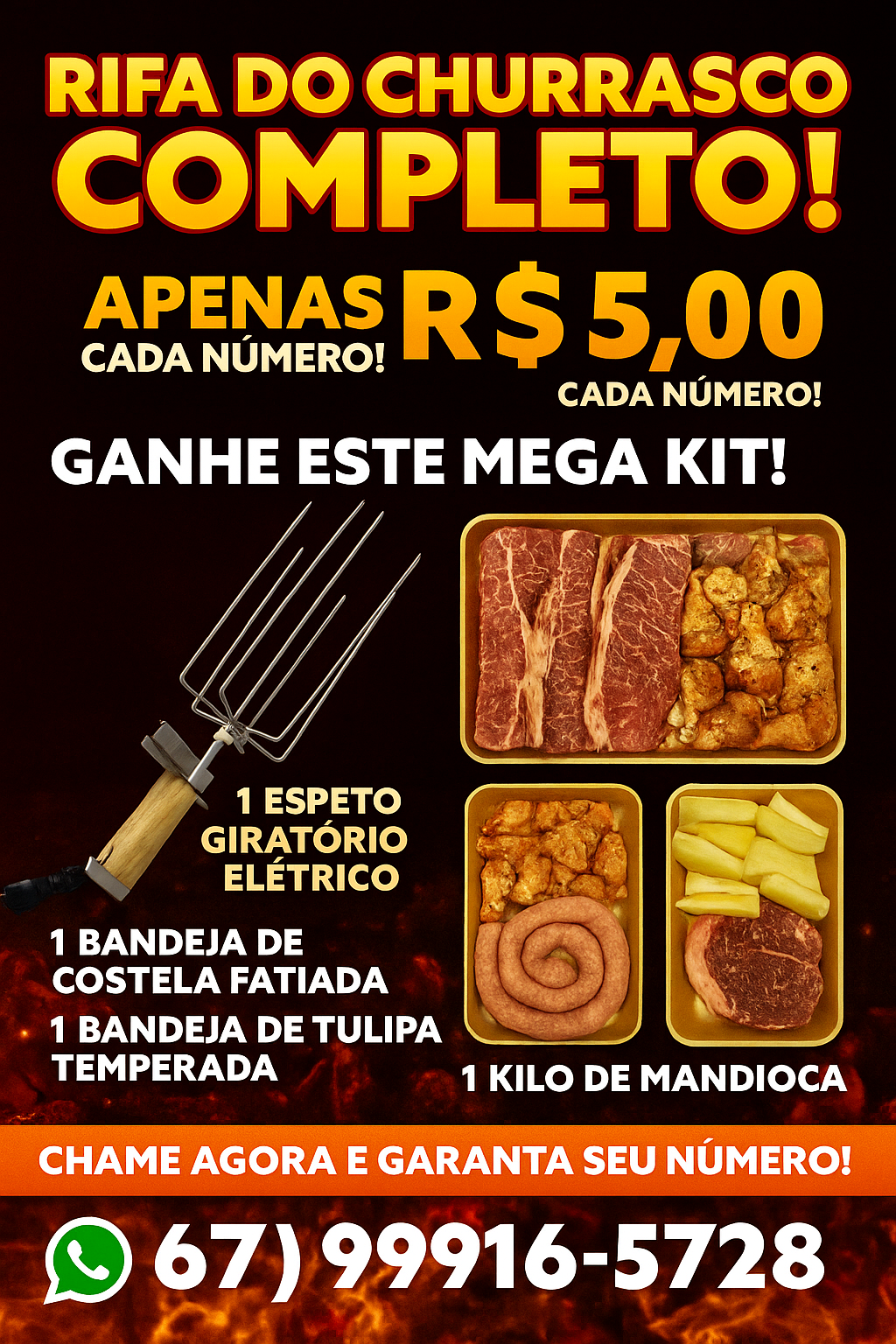 Rifa do Super Espeto Giratório Elétrico + kit churrasco